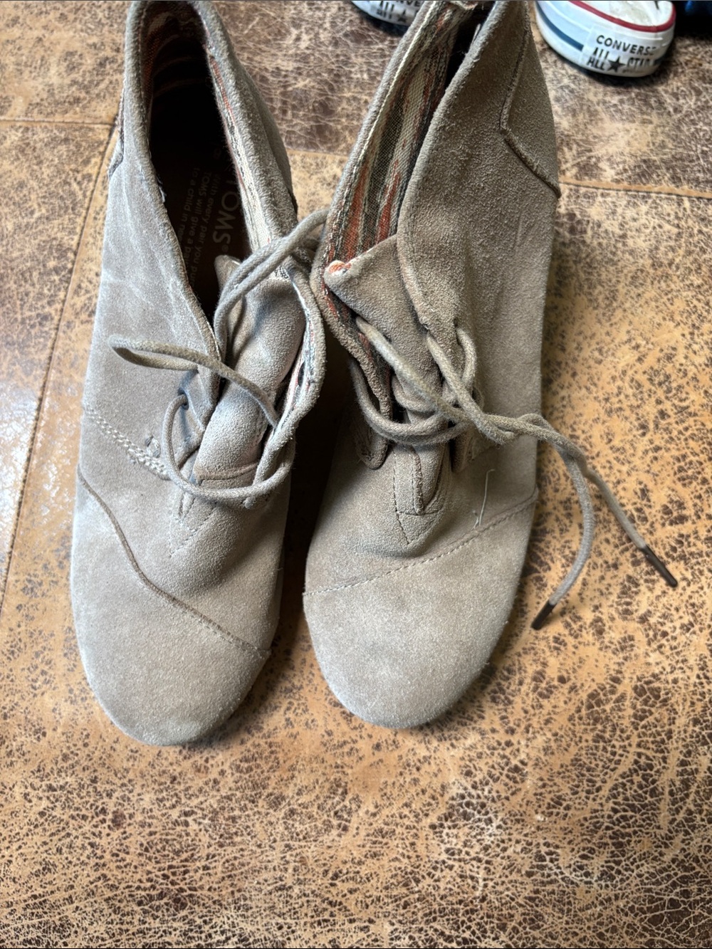 Toms Taupe Suede Lace-Up Ankle Booties